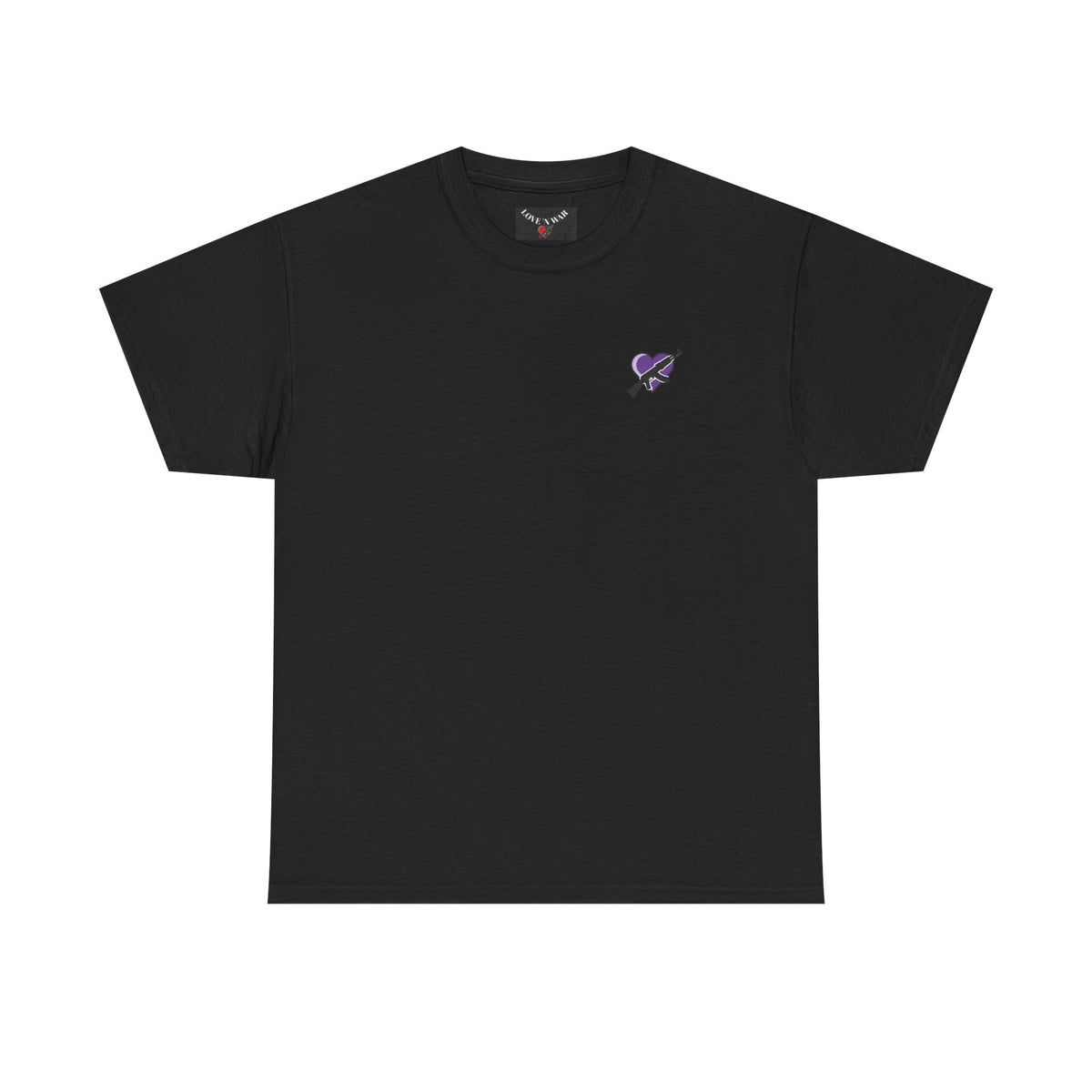 Love N War T-Shirt — Small Purple Heart & AK Graphic Tee