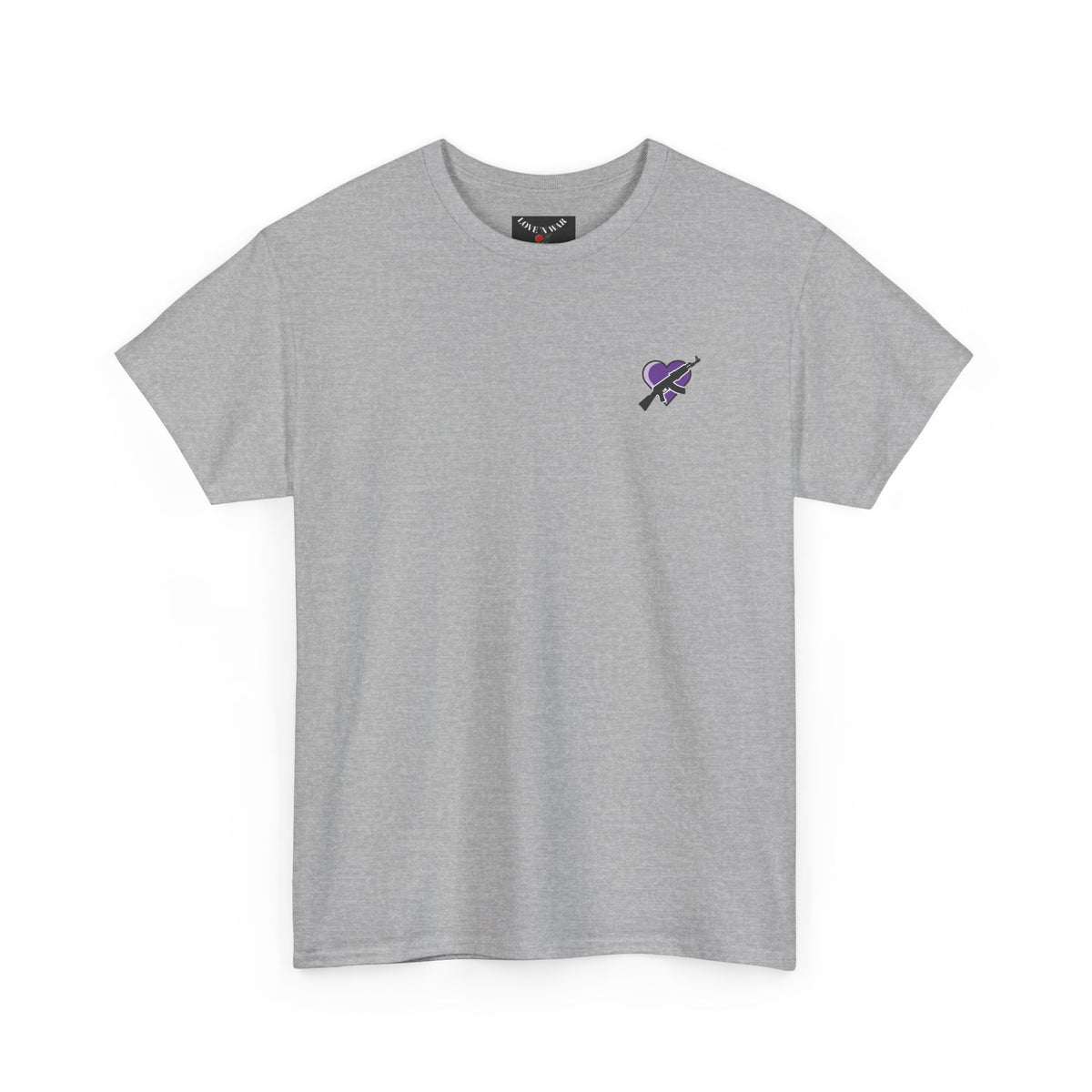 Love N War T-Shirt — Small Purple Heart & AK Graphic Tee