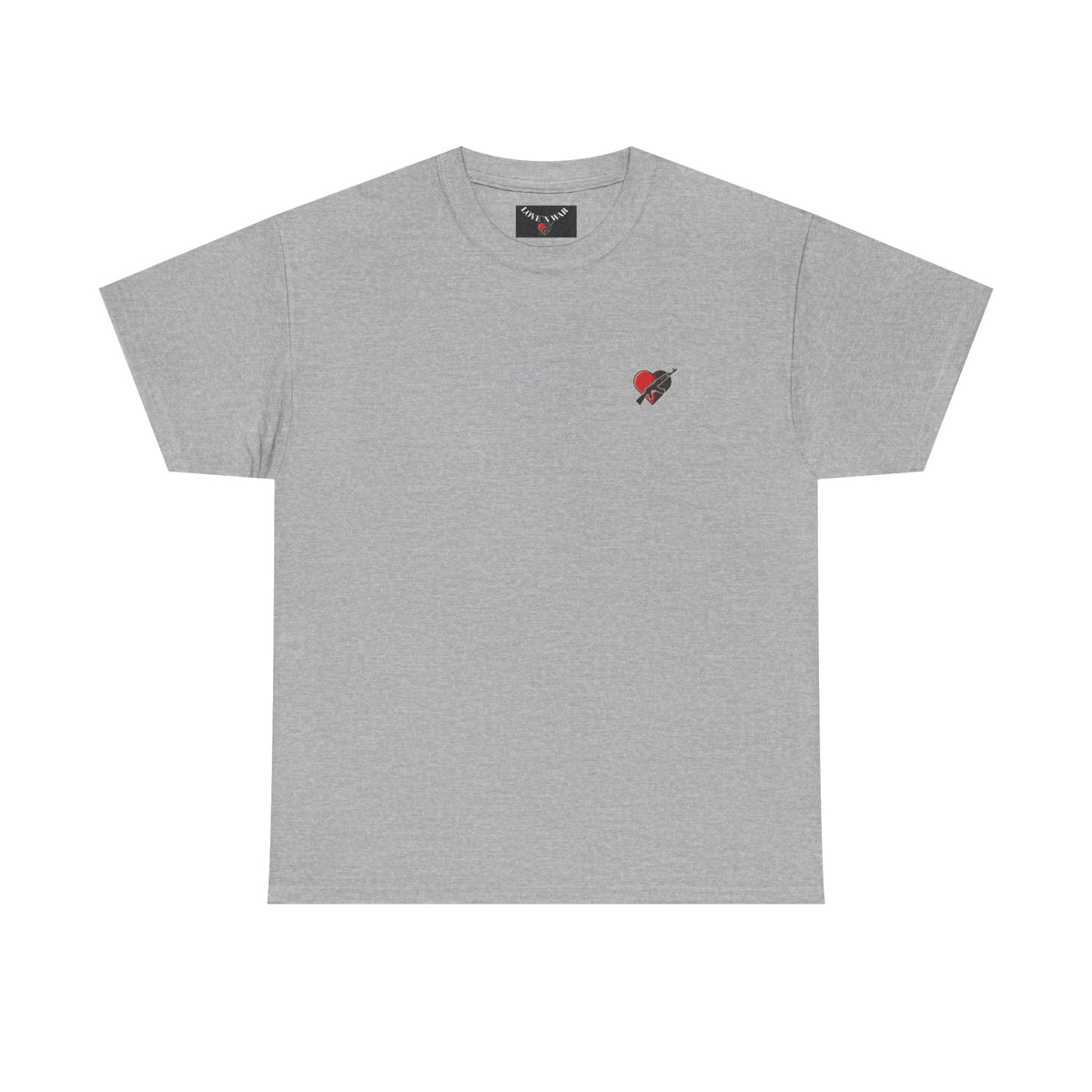 Love N War Tee — Small Chest Heart with AK Graphic
