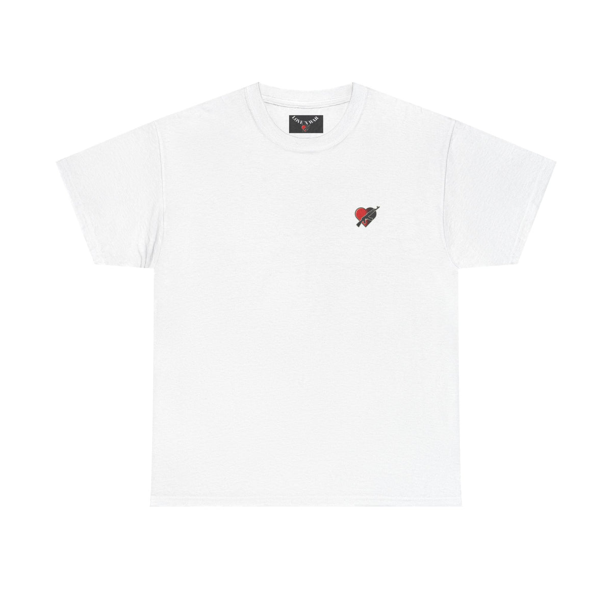Love N War Tee — Small Chest Heart with AK Graphic