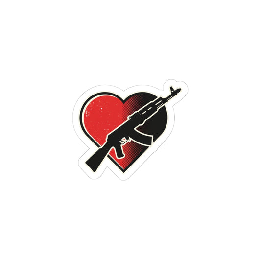 AK-47 Heart Sticker — Red & Black Kiss-Cut Gun Love Decal for Laptops, Water Bottles & Gear