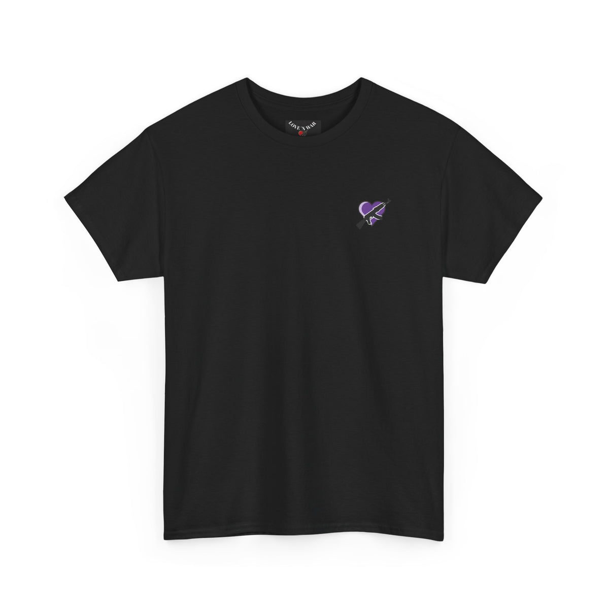Love N War T-Shirt — Small Purple Heart & AK Graphic Tee