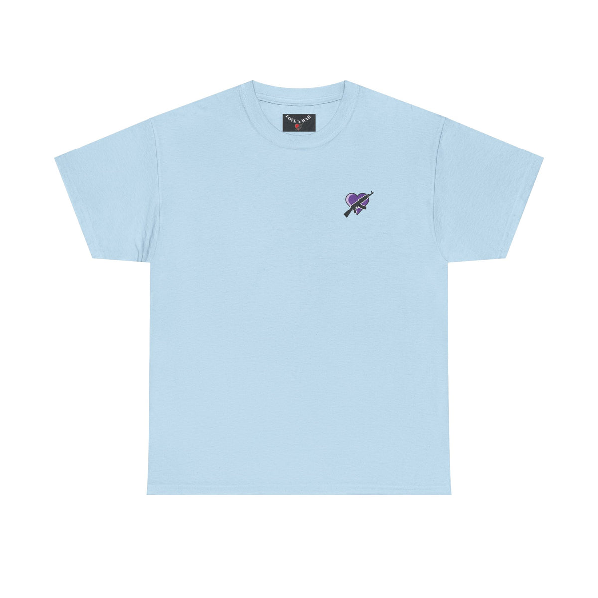 Love N War T-Shirt — Small Purple Heart & AK Graphic Tee