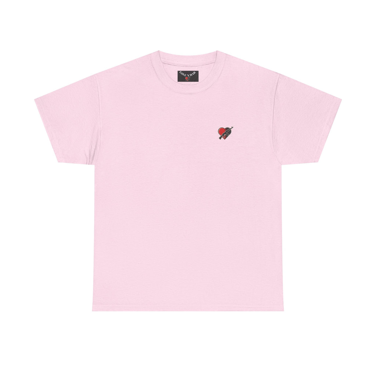 Love N War Tee — Small Chest Heart with AK Graphic