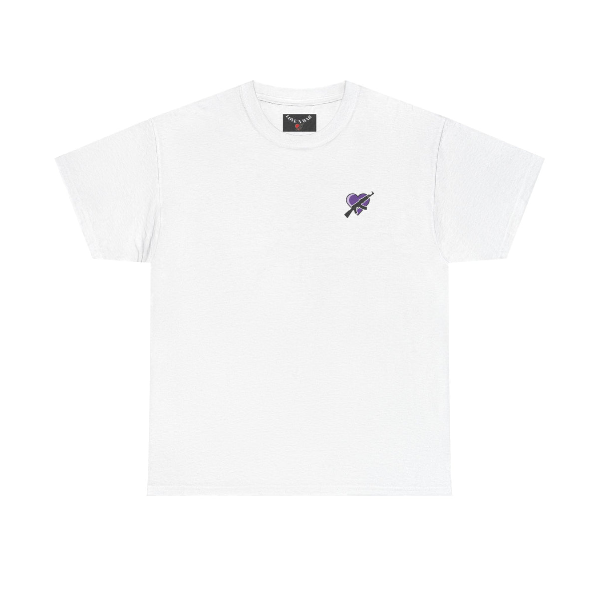 Love N War T-Shirt — Small Purple Heart & AK Graphic Tee