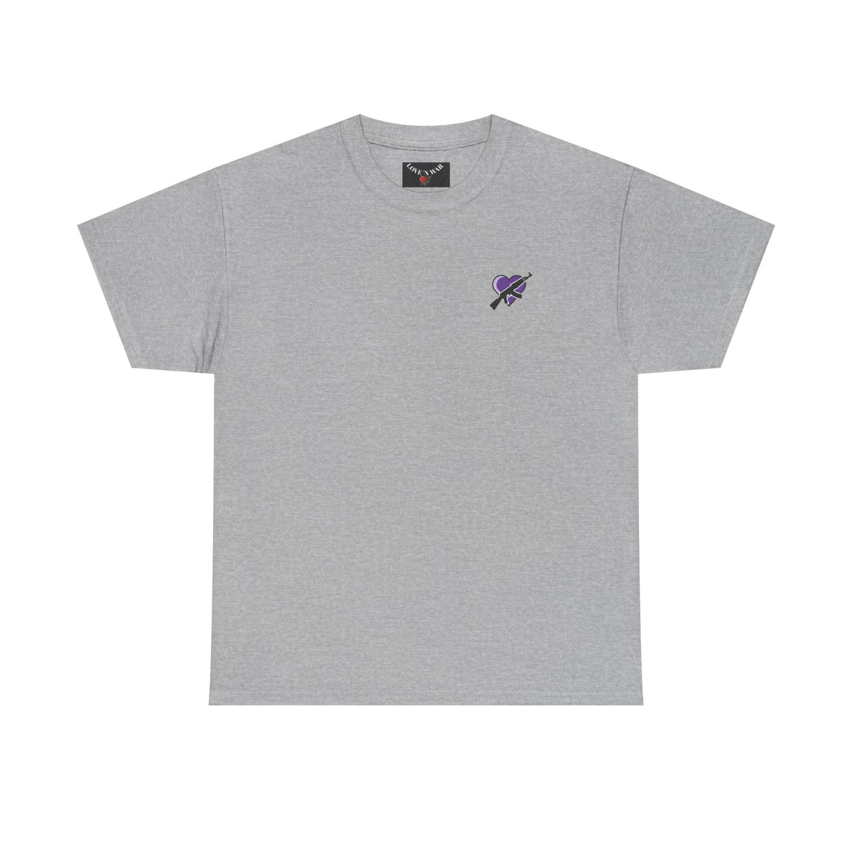 Love N War T-Shirt — Small Purple Heart & AK Graphic Tee