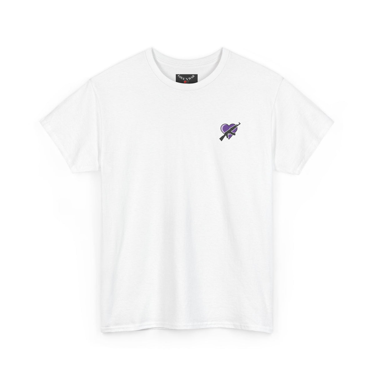 Love N War T-Shirt — Small Purple Heart & AK Graphic Tee